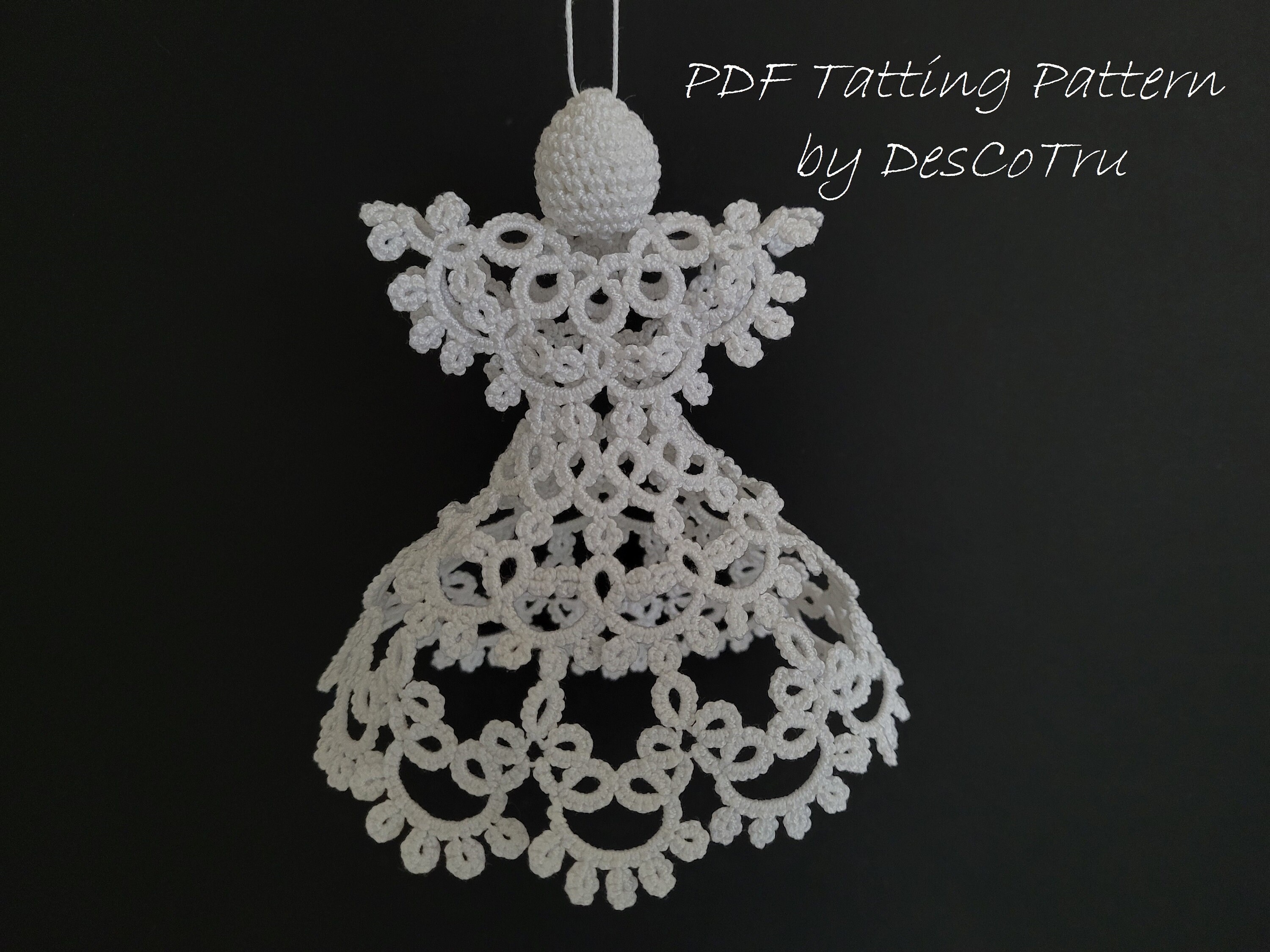Tatting Pattern Angel Tutorial With Diagram, DIY, Christmas Ornament, 3D Shuttle Tatting Pattern