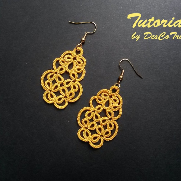 Tatting Pattern Golden Earrings – Do It Yourself – Make Your Own Earrings – Shuttle Tatting Pattern