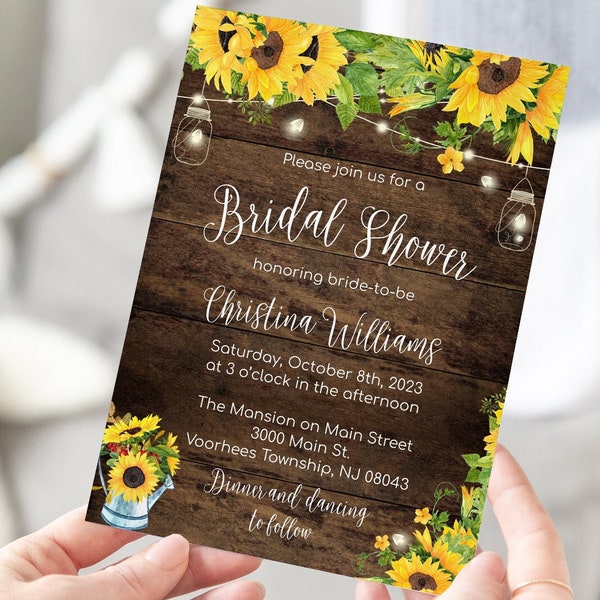 Rustic Sunflower Bridal Shower Invitations Etsy