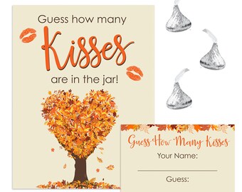 Fall Bridal Shower Guess How Many Kisses Game - Fall Bridal Shower Games - Guess the Candy - Candy Game - Instant Download Bridal-105