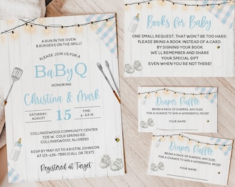 BabyQ Baby Shower Invitation Set for a Boy - Editable Invitation Template, Diaper Raffle and Book Card! Baby-226