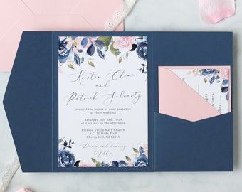 Pink and Navy Wedding Invitations - Etsy