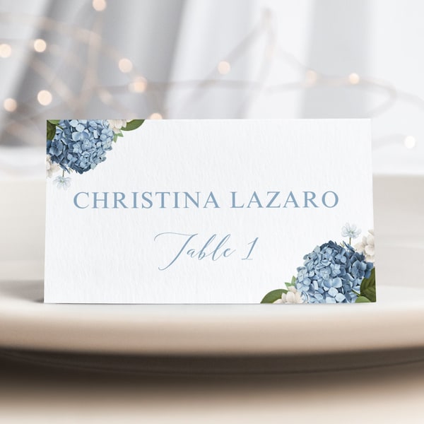Hydrangea Wedding Place Cards Template - Folded or Flat - Modern Floral Wedding Program - Instant Download and Edit Today! PP160