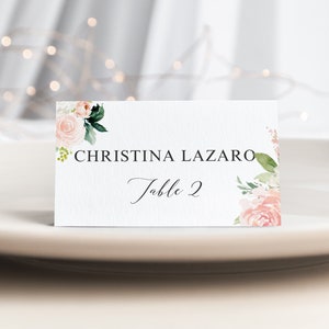 Modelo de cartões de casamento rosa blush - dobrado ou plano - programa de casamento floral moderno - baixe e edite instantaneamente hoje mesmo! Casamento-159