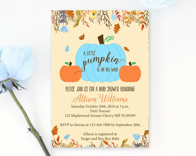 Pumpkin Baby Shower Invitations for a Boy Printed Etsy