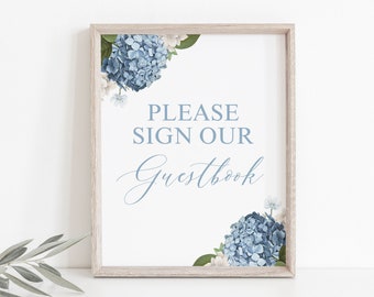 Hydrangea Wedding Guestbook Sign Template - 8x10 Blue Floral Wedding Table Sign - Instant Download and Edit Today! PP160