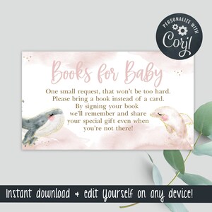 Nautische zee baby shower boeken voor babykaarten voor een meisje - 3,5 x 2 kaart - zelf bewerken en direct downloaden! - Breng een boek mee Baby-220
