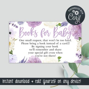 Lavendel paarse baby shower boeken voor babykaarten - 3,5x2 kaart - zelf bewerken & direct downloaden! - Baby-217
