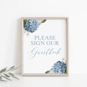 Hydrangea Wedding Guestbook Sign Template - 8x10 Blue Floral Wedding Table Sign - Instant Download and Edit Today! PP160