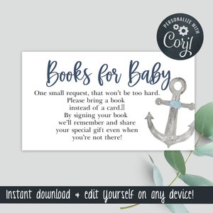 Nautische babyshowerboeken voor babykaarten - 3,5x2 kaart - Zelf bewerken en direct downloaden! - Breng een boek mee Baby-218