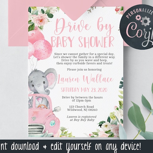 Drive by Baby Shower Invitations for Girls Edit Yourself & Etsy