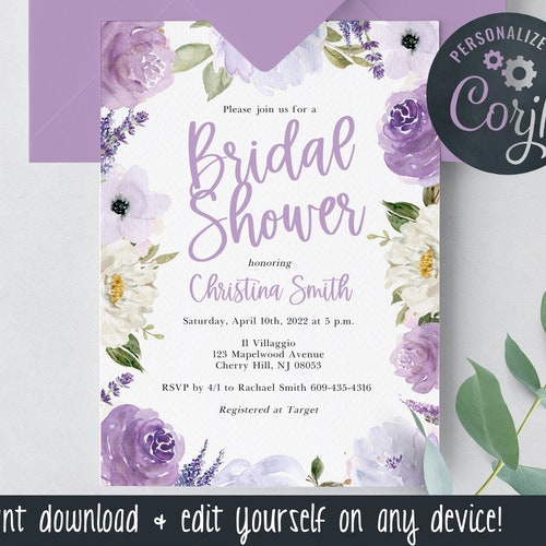 Lavender Bridal Shower Invitation Template Greenery Bridal Etsy