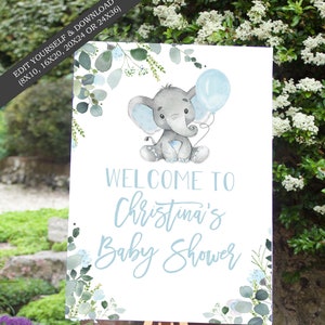 Elephant Baby Shower Welcome Sign for a Boy - Multiple Size Options - Edit Yourself & Instant Download with Corjl! Baby-210