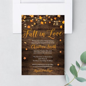 Rustic Fall Bridal Shower Invitations Printed and Shipped to You - Includes Invitation and White Envelopes - Country Bridal-118