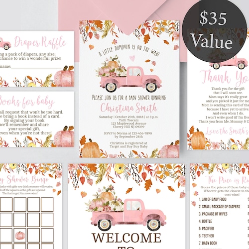 Fall Baby Shower Invitations for a Girl Little Pumpkin - Etsy