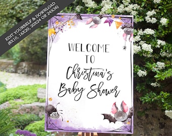 Halloween Baby Shower Welcome Sign - Multiple Size Options - Edit Yourself & Instant Download with Corjl! Baby-211