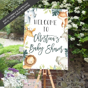 Safari Baby Shower Welcome Sign - Jungle Animals - Multiple Size Options - Edit Yourself & Instant Download with Corjl! Baby-234