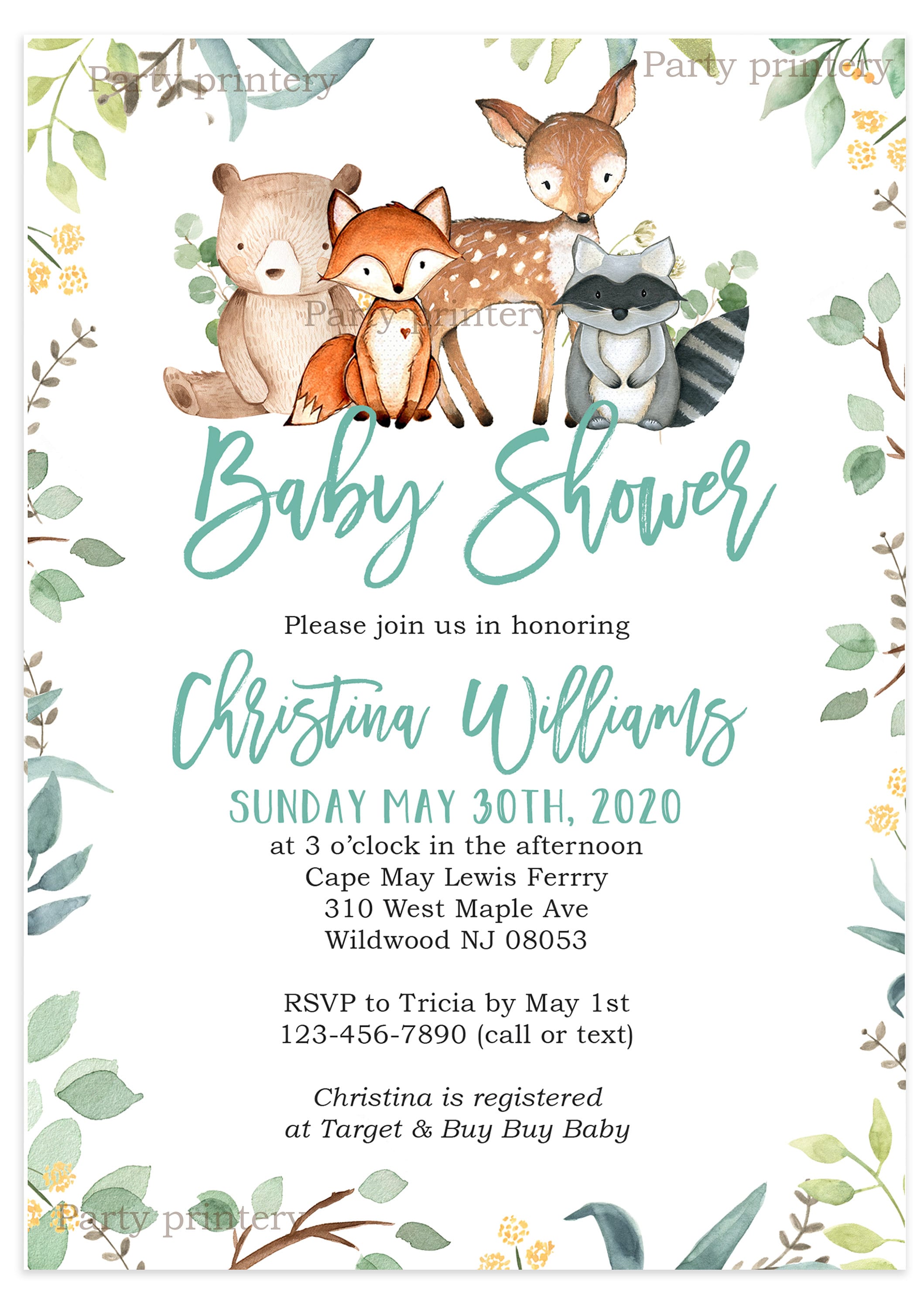 Woodland Baby Shower Invitations Etsy