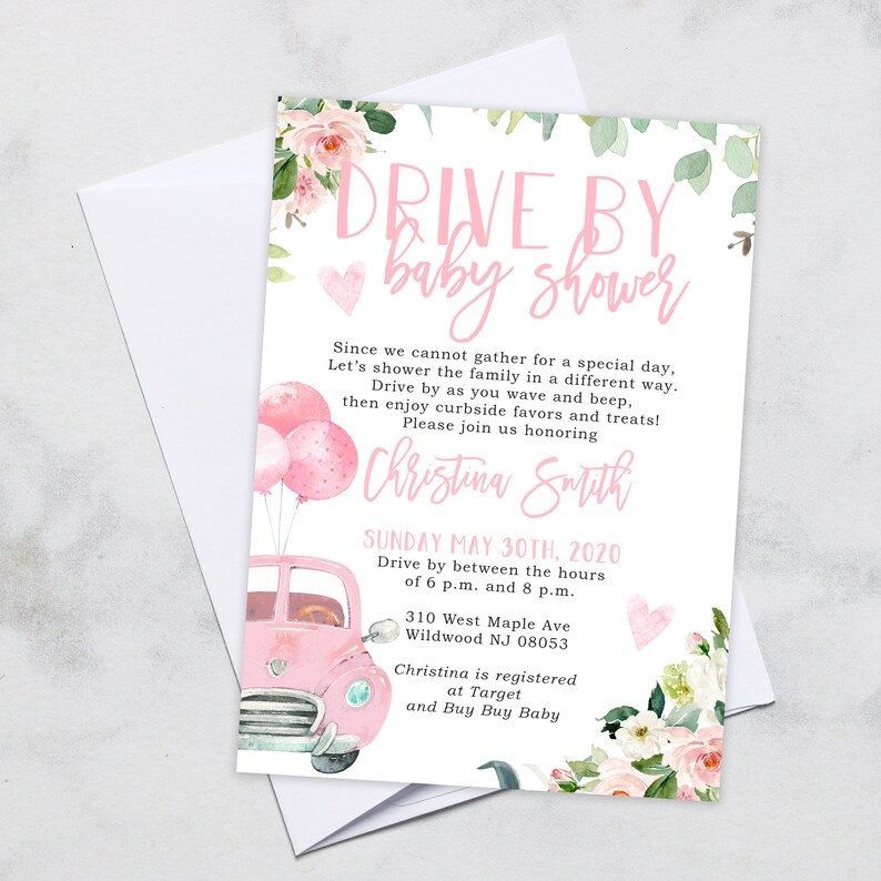 Drive by Baby Shower Invitations for a Girl Invitations Etsy