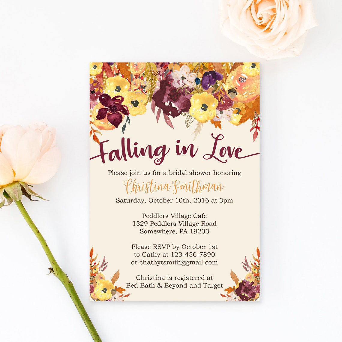 Fall Bridal Shower Invitations Fall Floral Bridal Shower Etsy