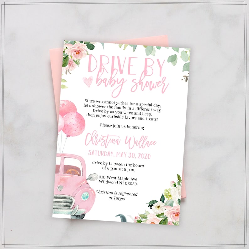 Drive By Baby Shower Invitations for Girls Edit Yourself & Etsy