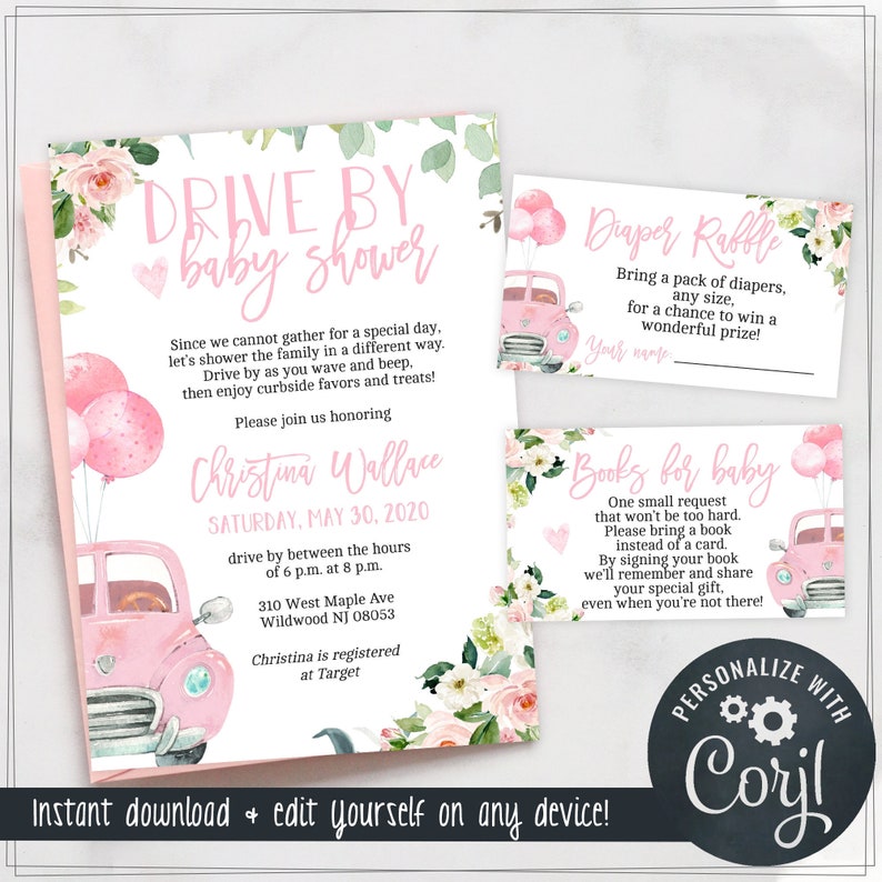 Drive By Baby Shower Invitations for Girls Edit Yourself & Etsy