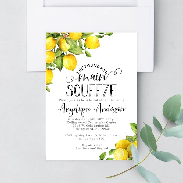 Lemon Bridal Shower Invitation Printed and Shipped to You - Includes Invitation and White Envelopes Bridal-173