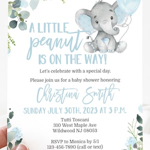 Elephant Baby Shower Invitation Template for a Boy Little Peanut Blue Edit Yourself & Instant Download with Corjl Baby-210 image 9