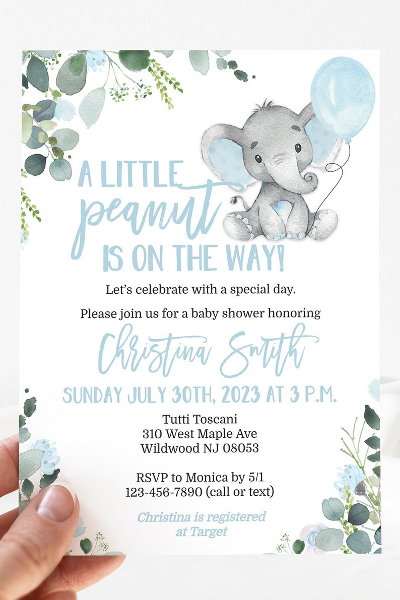 Elephant Baby Shower Invitation Template for a Boy Little Peanut Blue Edit Yourself & Instant Download with Corjl Baby-210 image 9