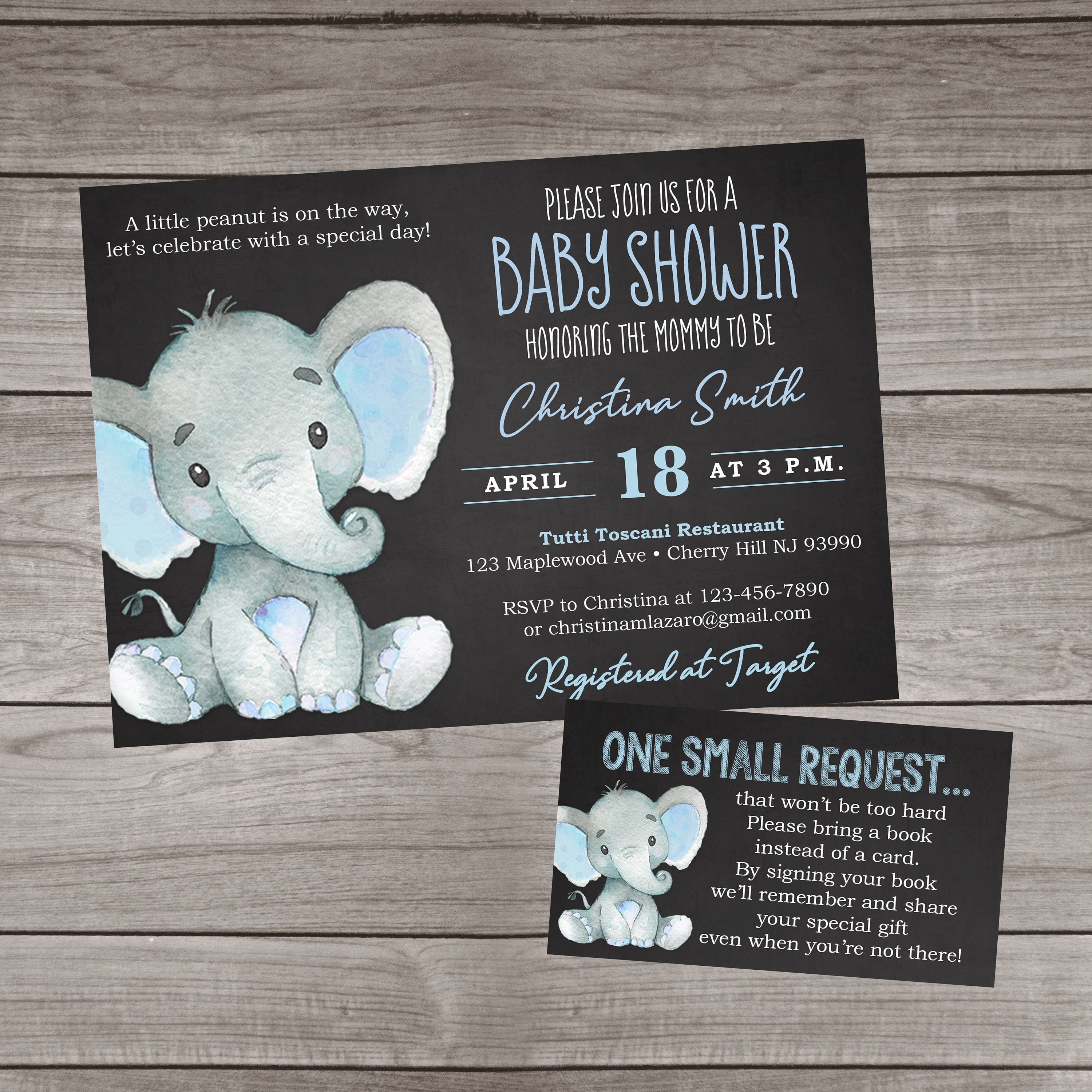 Elephant Baby Shower Invitation Boy Chalkboard Baby Shower Etsy