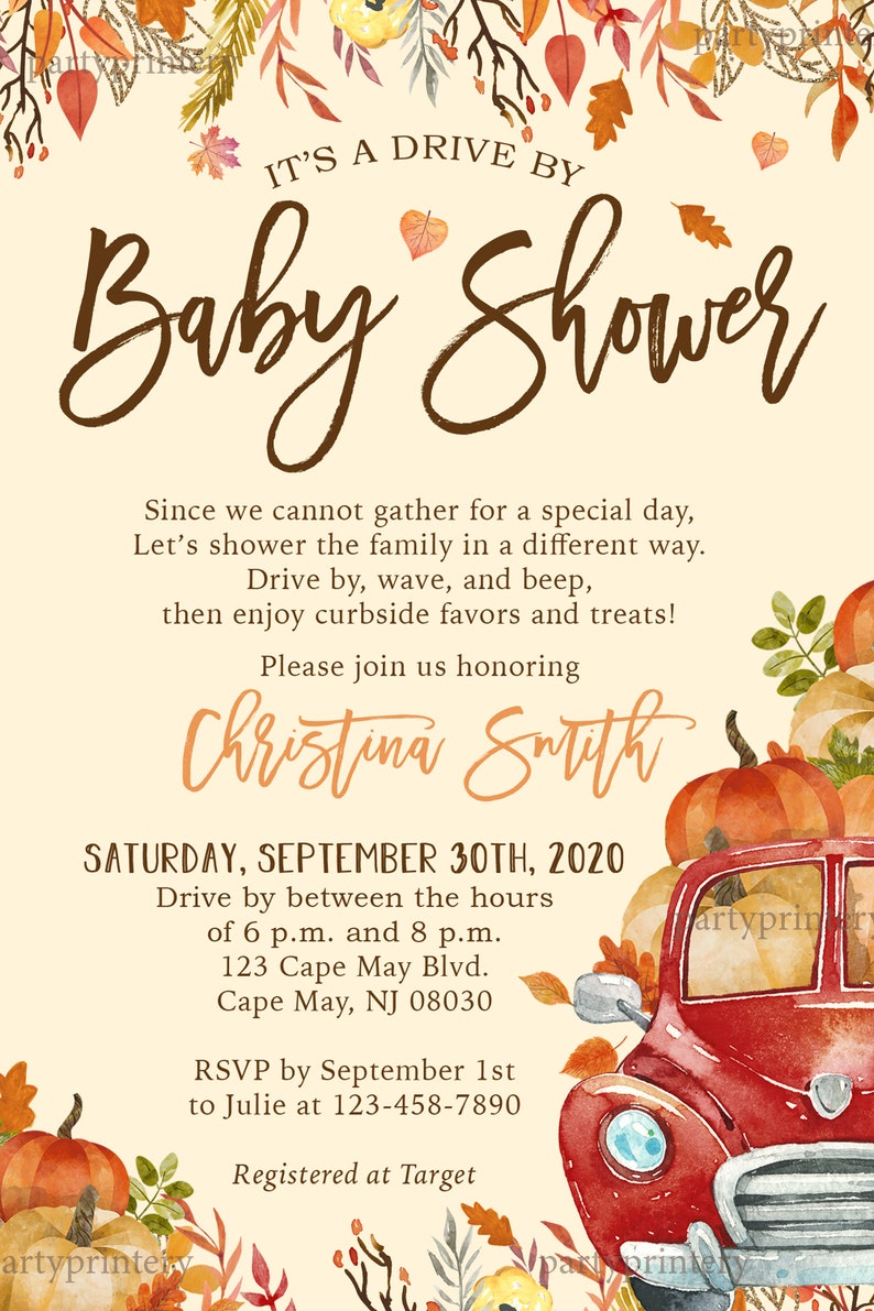 Fall Pumpkin Drive by Baby Shower Invitations Etsy