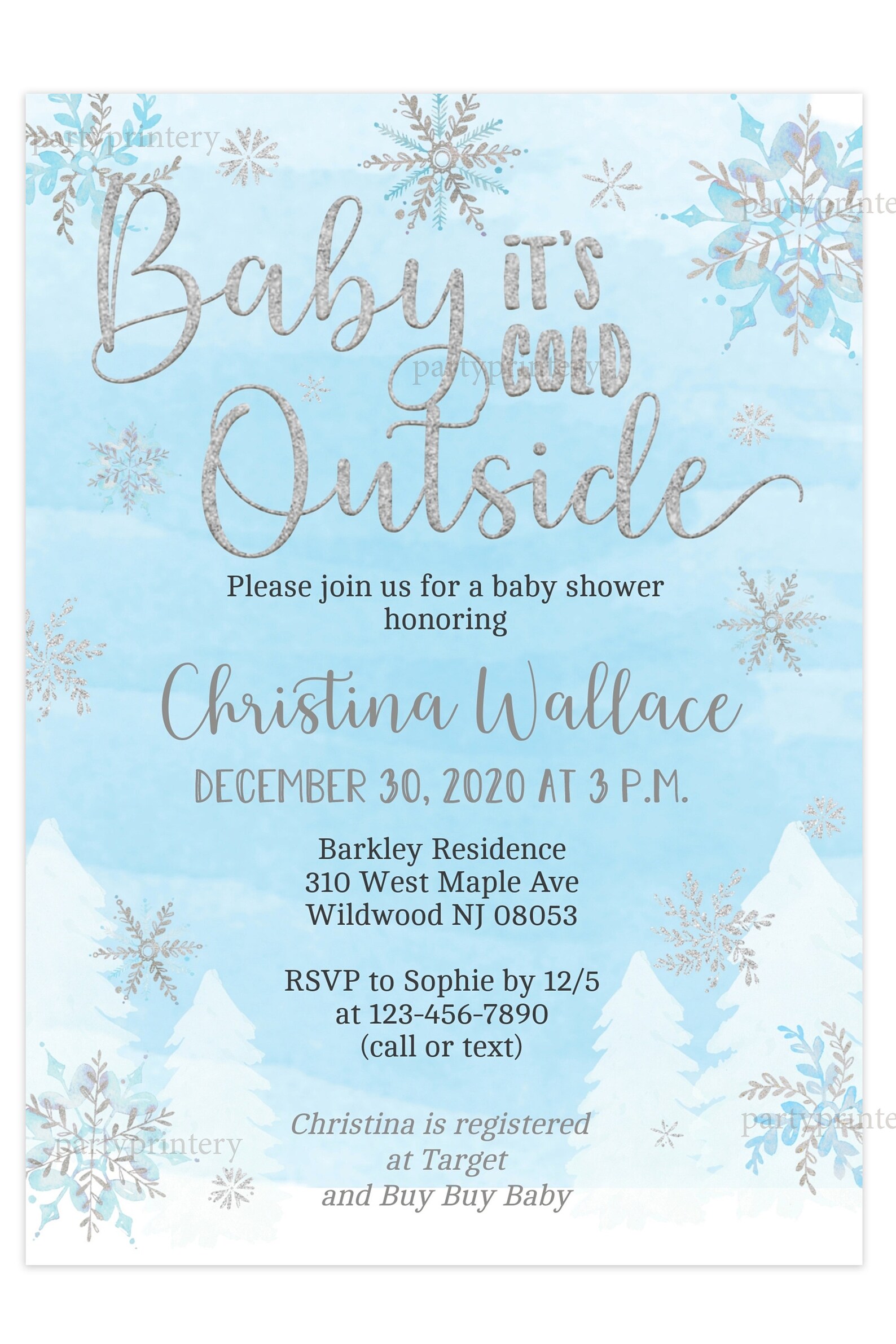 Snowflake Baby Shower Invitations for a Boy Blue and Silver | Etsy