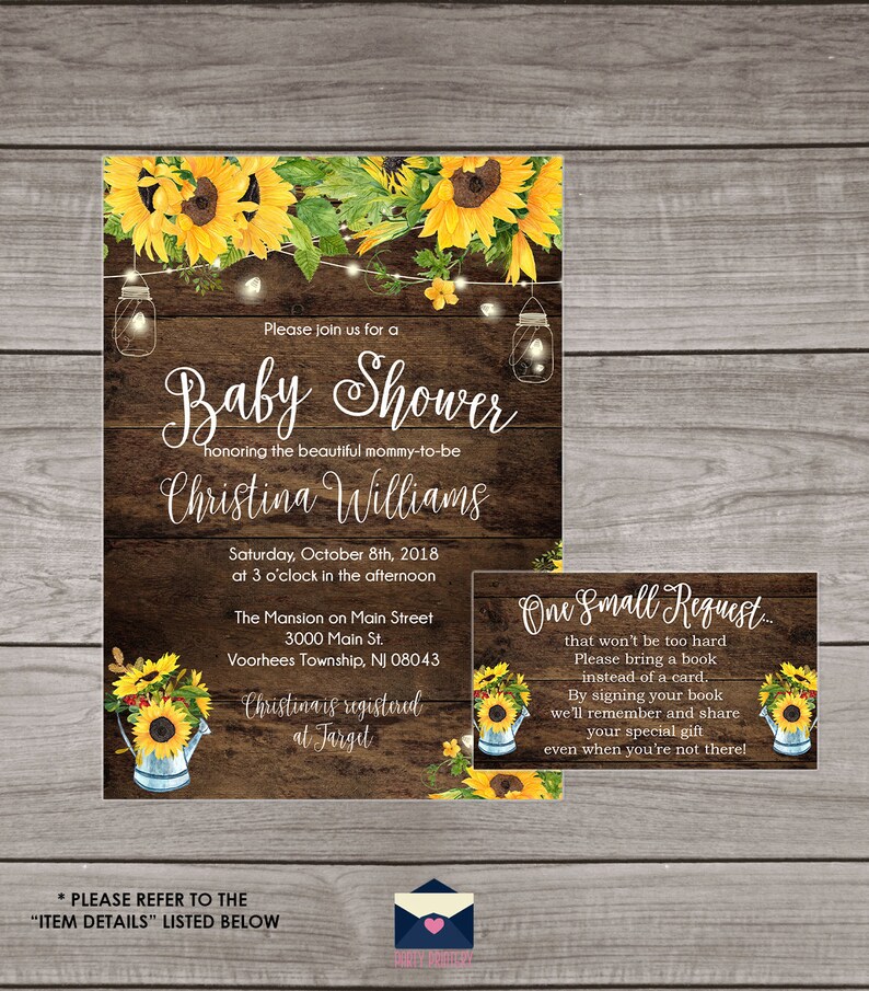 Rustic Sunflower Baby Shower Invitation Sunflower Baby Etsy