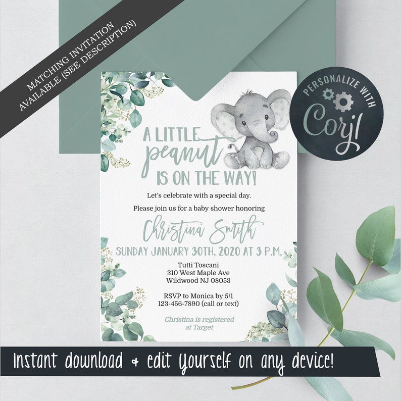 Elephant Baby Shower Thank You Card Gender Neutral 4x6 Thank Etsy