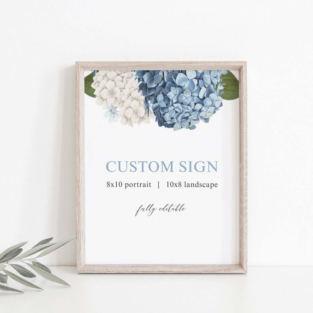 Hydrangea Wedding Custom Sign Template - 8x10 Blue Floral Wedding Table ...