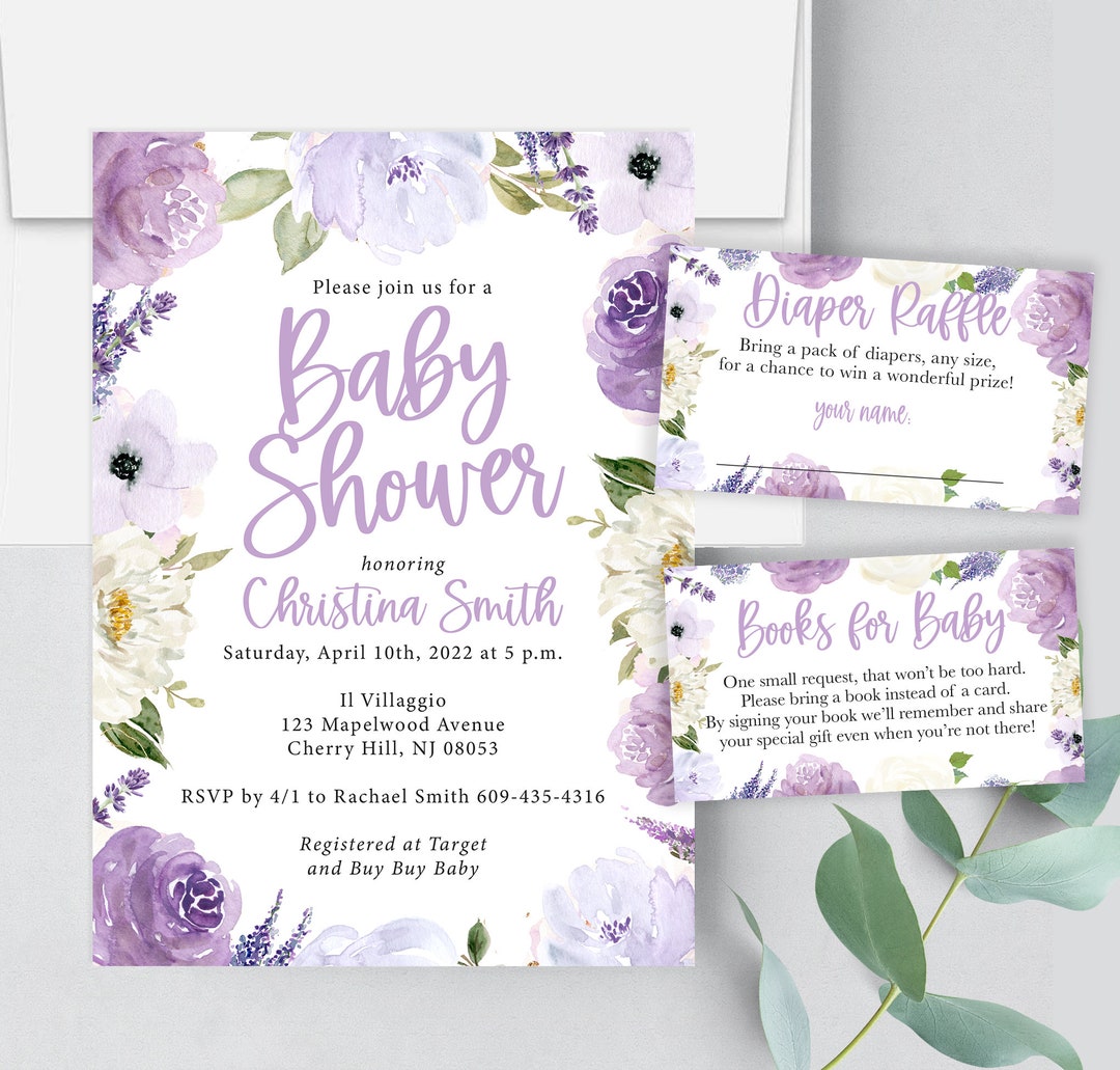 Lavender Baby Shower Invitations for a Girl Purple Choice of Etsy