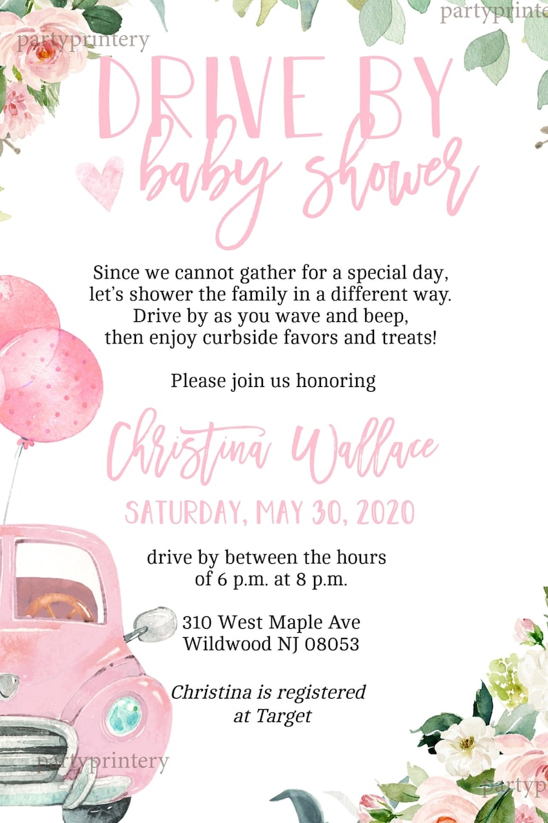 Drive By Baby Shower Invitations for Girls Edit Yourself & Etsy