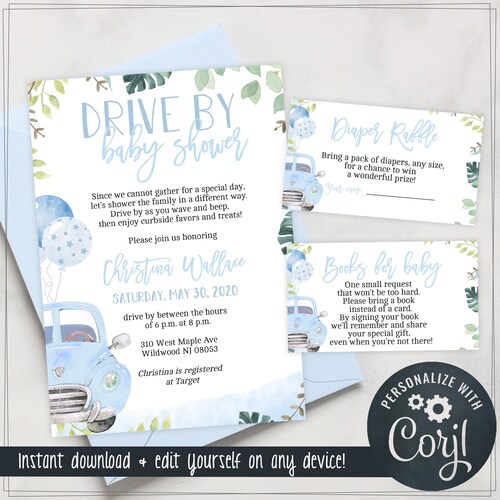 Drive by Baby Shower Invitations for Girls Edit Yourself & Etsy