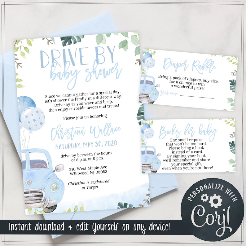 Drive by Baby Shower Invitations for Boys Edit Yourself & Etsy