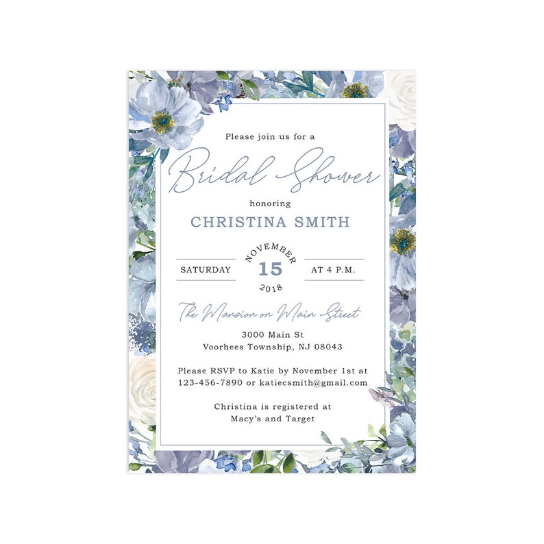 Dusty Blue Bridal Shower Invitations Printed and Shipped to Etsy