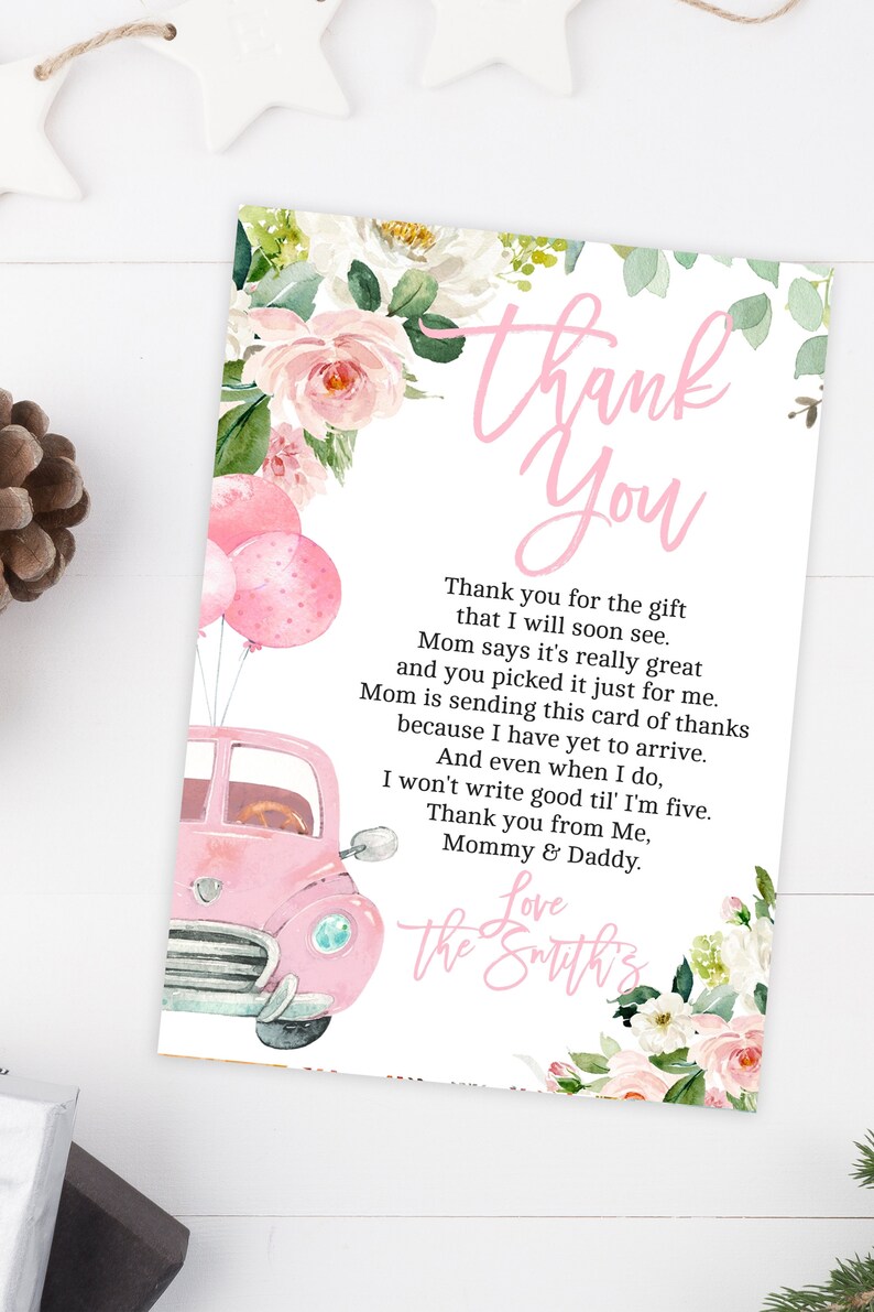 Drive by Baby Shower Thank You Card for a Girl 4x6 Thank You Etsy