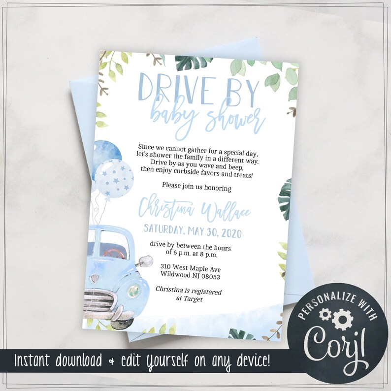 Drive By Baby Shower Invitations for Boys Edit Yourself & Etsy