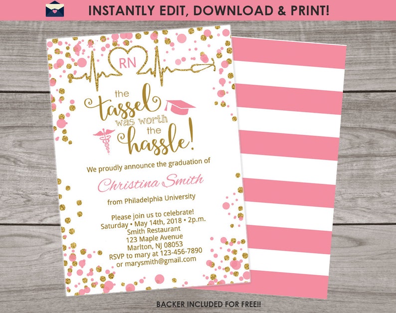 Nursing School Graduation Invitation Template Instantly Etsy