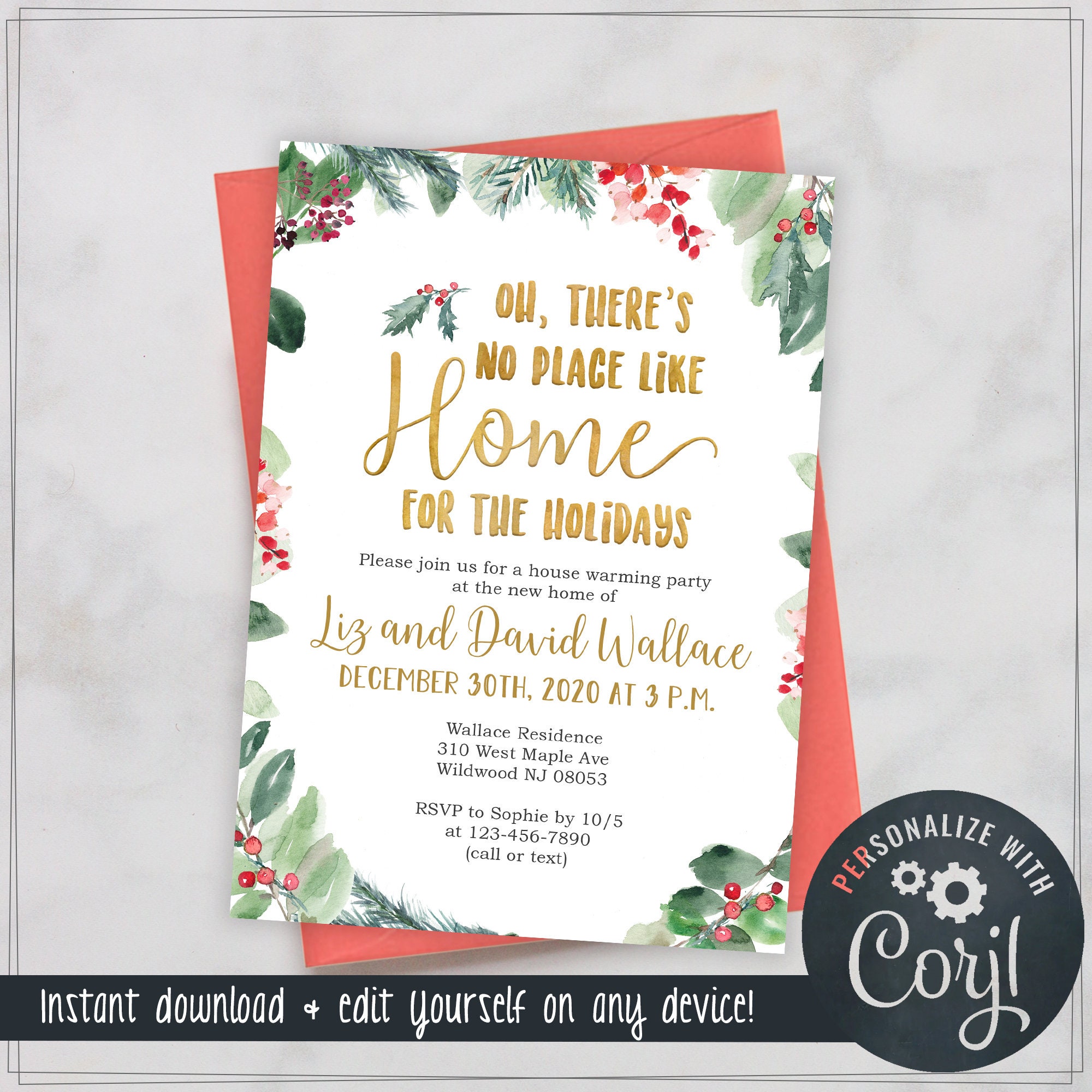 No Place Like Home Housewarming Invitation Print, Text or Email Invite 