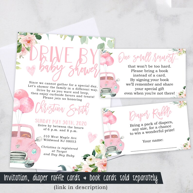 Drive by Baby Shower Thank You Card for a Girl 4x6 Thank You Etsy