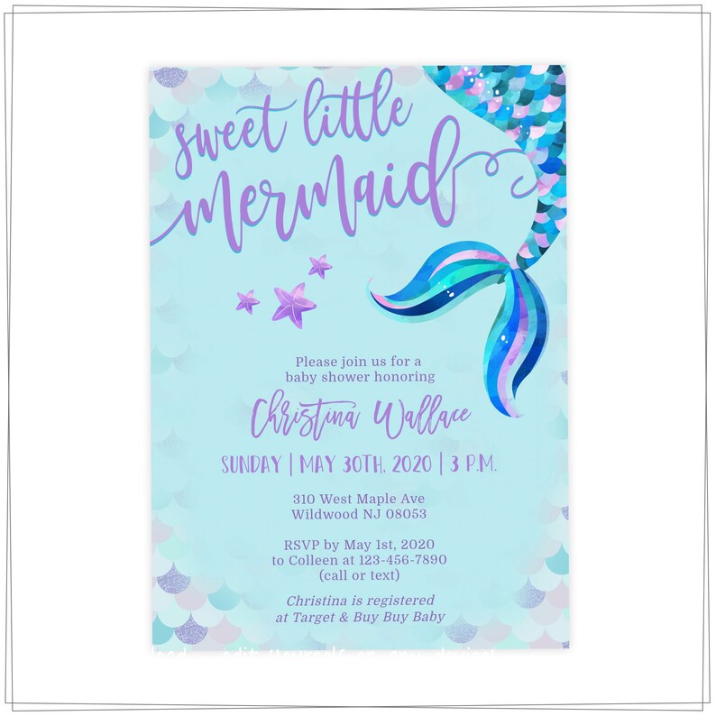 Mermaid Baby Shower Invitations for Girls Edit Yourself & Etsy