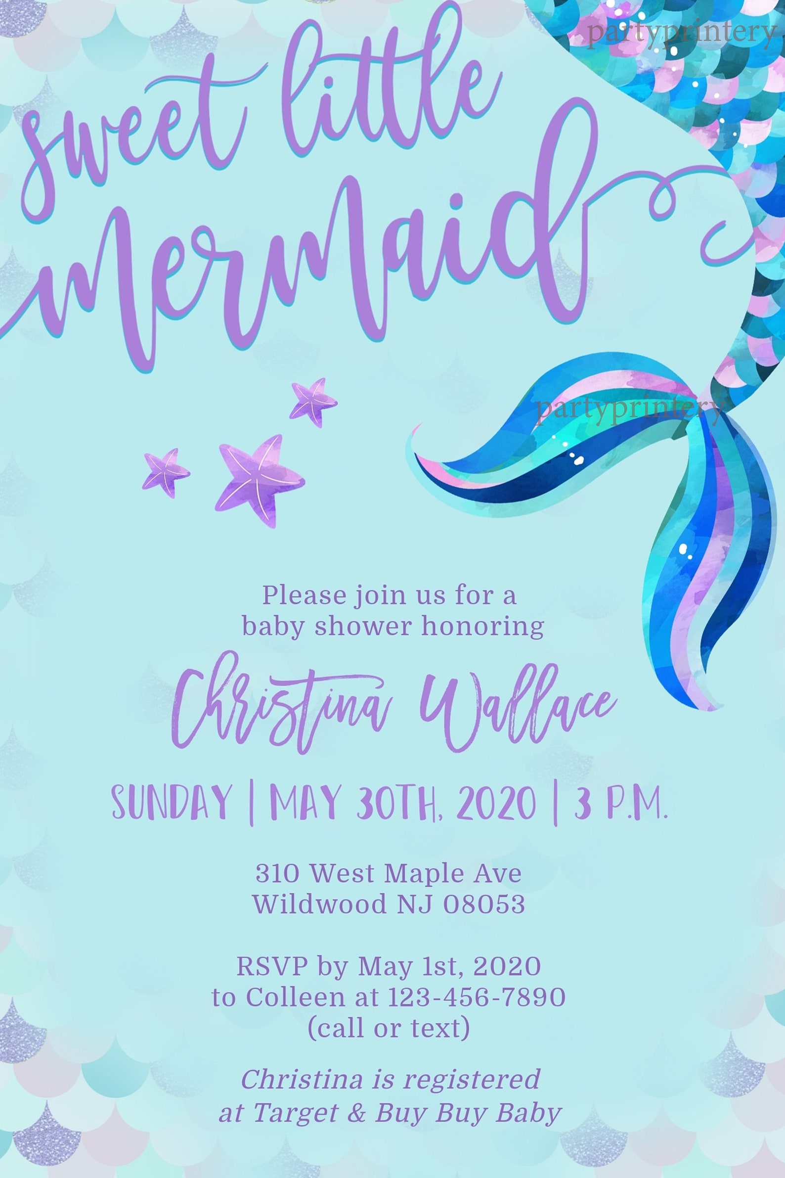 Mermaid Baby Shower Invitations for Girls Edit Yourself & Etsy