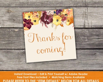 Fall Floral Thank You Tags - Edit Yourself - 2" Thank You Tags for Baby Shower - Little Pumpkin Thank You Tags - Baby-108