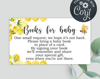 Little Honey Bee Baby Shower Books for Baby Cards - 3.5x2 Card - Edit Yourself and Instant Download! - Bring a Book Baby-112