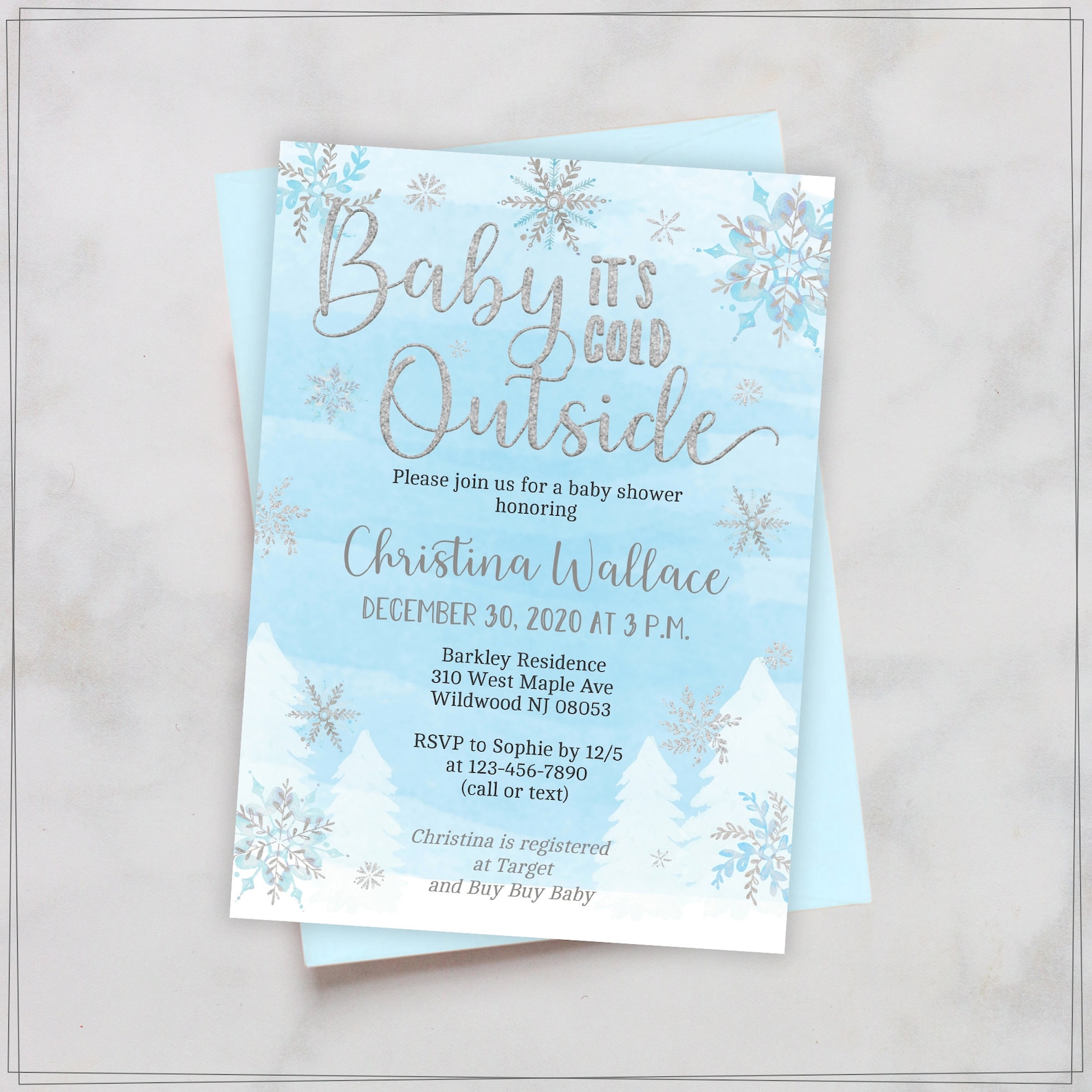 Snowflake Baby Shower Invitations for a Boy Blue and Silver | Etsy